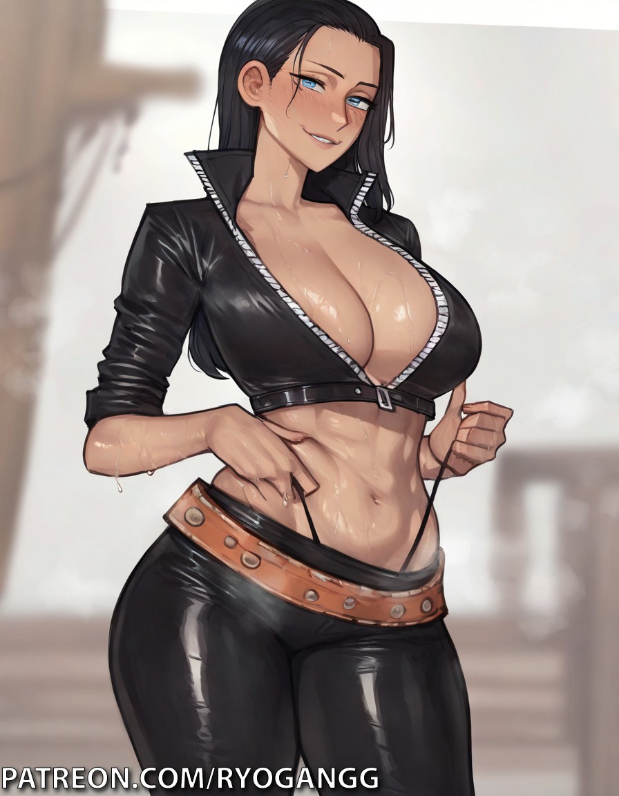 ai_generated belt crop_top female female_only from_below highleg_panties nico_robin one_piece pants ryogangg thick_thighs