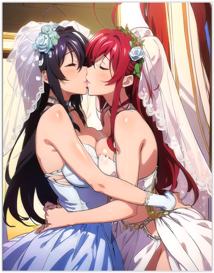 2females 2girls 2women ai_generated akeno_himejima bride_and_bride girl_on_girl high_school_dxd lesbian_couple lesbian_kiss lesbian_sex lesbian_wedding love lovers married_couple married_woman rias_gremory wife_and_wife yuri