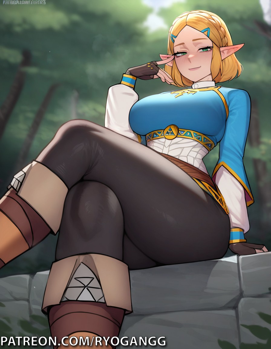 ai generated, blonde female, blonde hair, breasts, clothed, clothed female, clothes, elf ears, female, huge breasts, looking down, pants, princess, princess zelda, ryogangg, sfw, tears of the kingdom, the legend of zelda, zelda (tears of the kingdom)
