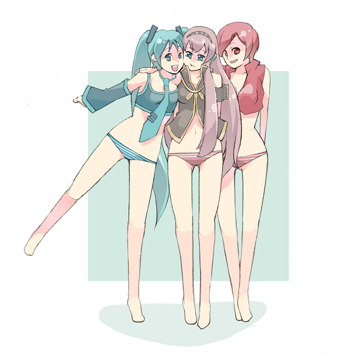 beige_skin blue_eyes blue_hair color female female_only group hatsune_miku human long_hair megurine_luka meiko pink_hair red_eyes red_hair short_hair straight_hair tied_hair twintails vocaloid