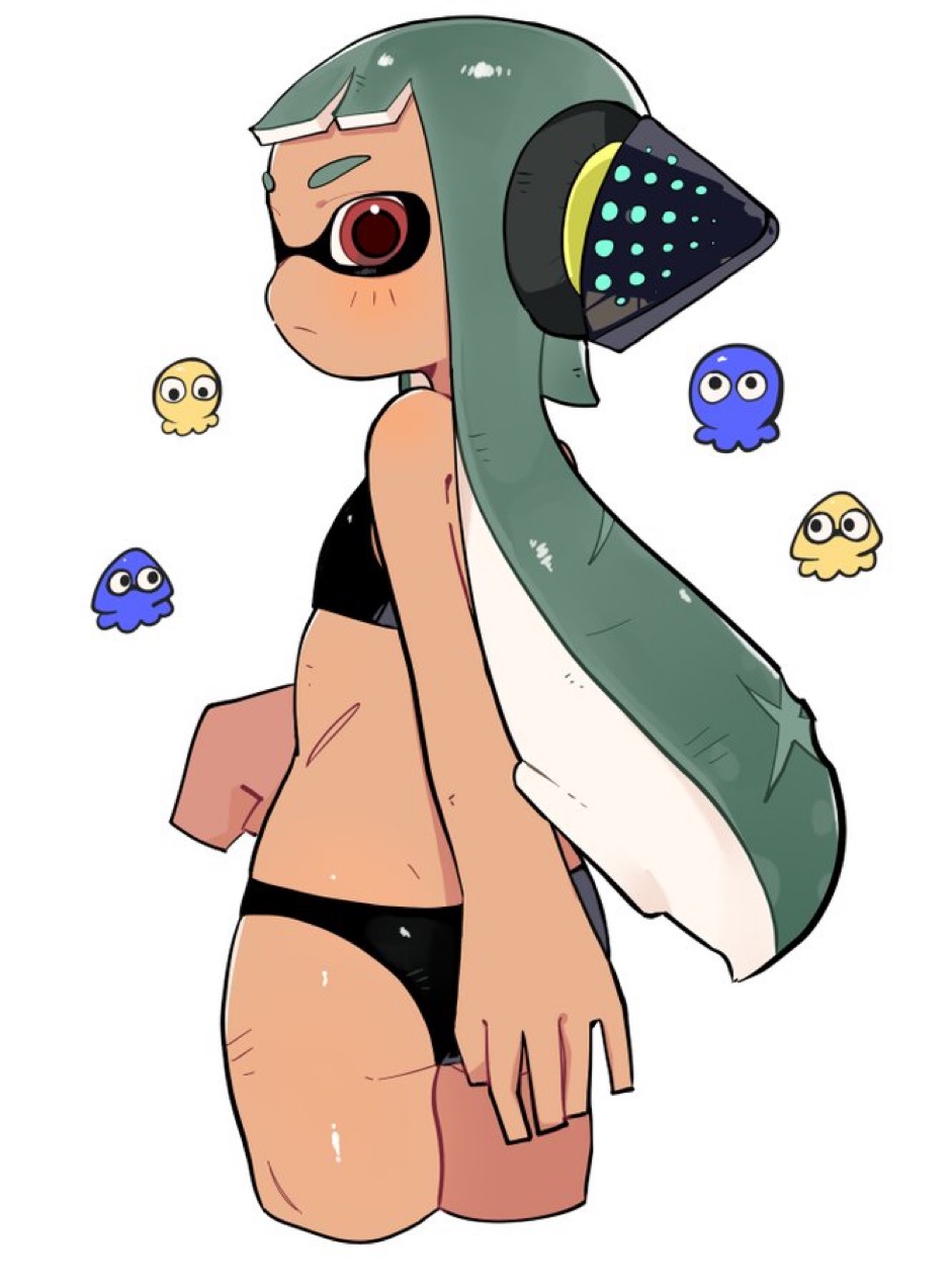 agent_3_(splatoon) captain_(splatoon_3) green_hair red_eyes scars splatoon