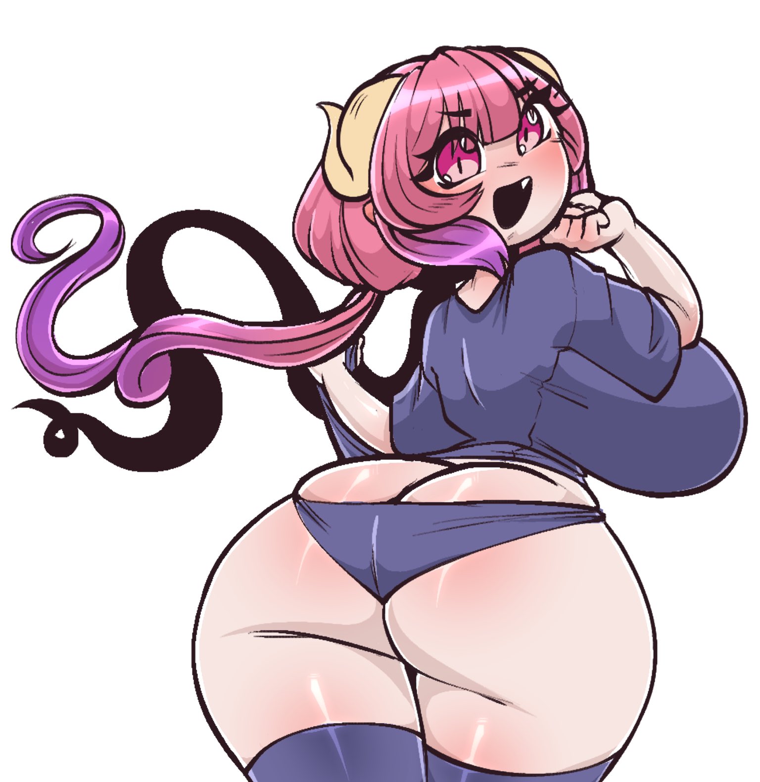 1girls, 5hitzzzu, ass, ass cleavage, ass crack, ass focus, bbw, big ass, big breasts, boombita, breasts, butt crack, chubby, female, funcu, funculicious, horn, horns, huge ass, huge breasts, ilulu (dragon maid), meatcuteshii, miss kobayashi's dragon maid, pink hair, pinkbobatoo, shortstack, sideboob, simple background, skiddioop, solo, solo female, stereodaddy, thick thighs, thighs