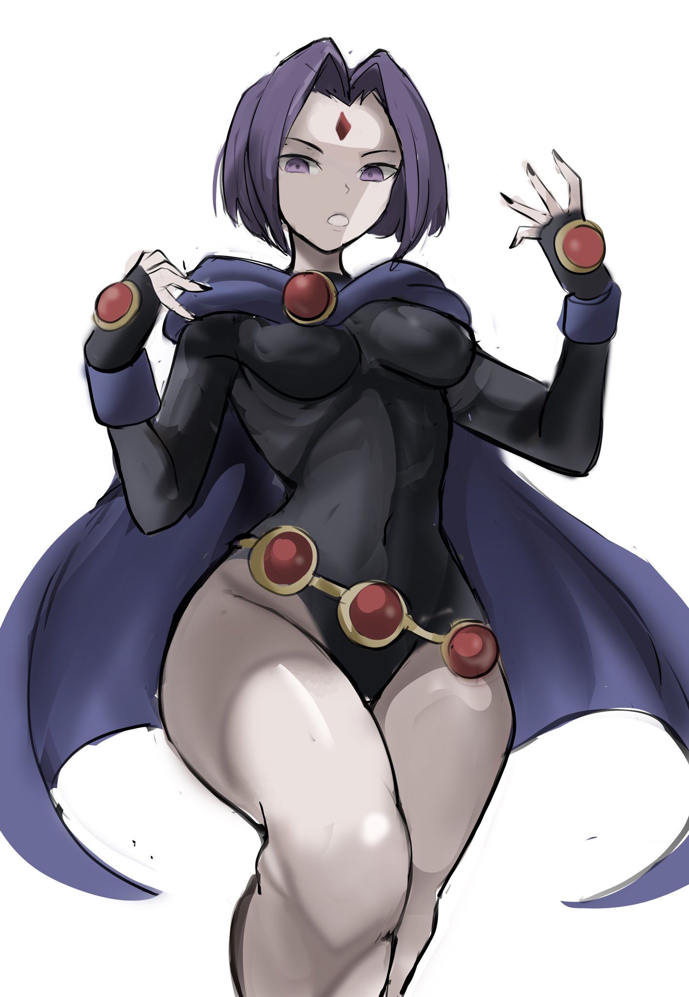 1girls, bare legs, bare thighs, dc, dc comics, female, female only, fully clothed, purple eyes, purple hair, rachel roth, rakeemspoon, raven (dc), short hair, solo, superheroine, teen titans, thick thighs