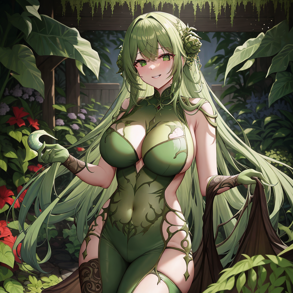 ai_generated cult cultist flower flower_in_hair flowers garden green_clothes green_clothing green_eyes green_hair green_skin nurgle plant plants skimpy skimpy_clothes unstable_diffusion vegetation warhammer_(franchise) warhammer_fantasy