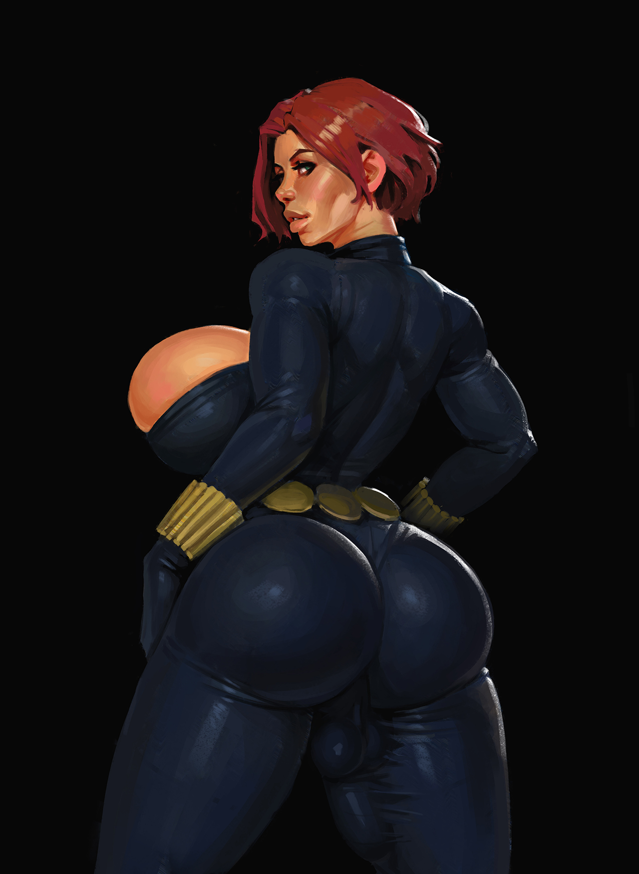 1futa, alternate version available, ass, avengers, back, back view, balls, big ass, big breasts, big butt, big penis, black widow (marvel), bodysuit, boobsgames, breasts, bulge, bulge down leg, clothed, clothing, cock, dickgirl, flaccid, futa only, futanari, huge breasts, human, intersex, large breasts, light skin, light-skinned futa, looking back, marvel, marvel comics, mostly clothed, natasha romanoff, penis, red hair, skin tight, skin tight outfit, skintight, skintight bodysuit, skintight clothing, solo, standing, testicles, thick thighs, tight bodysuit, tight clothing, wide hips