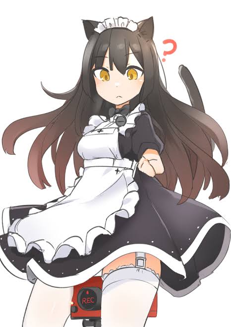 black_ears black_hair breasts daebom maid_dress panther_a yellow_eyes