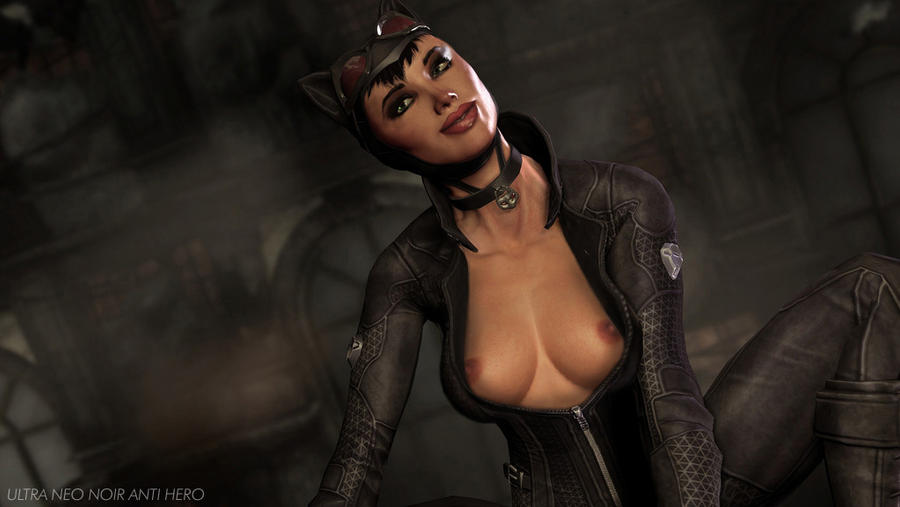 1girls areolae batman:_arkham_city batman_(series) big_breasts black_hair black_leather breasts catwoman catwoman_(arkham) catwoman_(arkham_city) cleavage dc dc_comics female female_only leather_suit loveisnowhere69 nipple_peek nipples no_bra solo