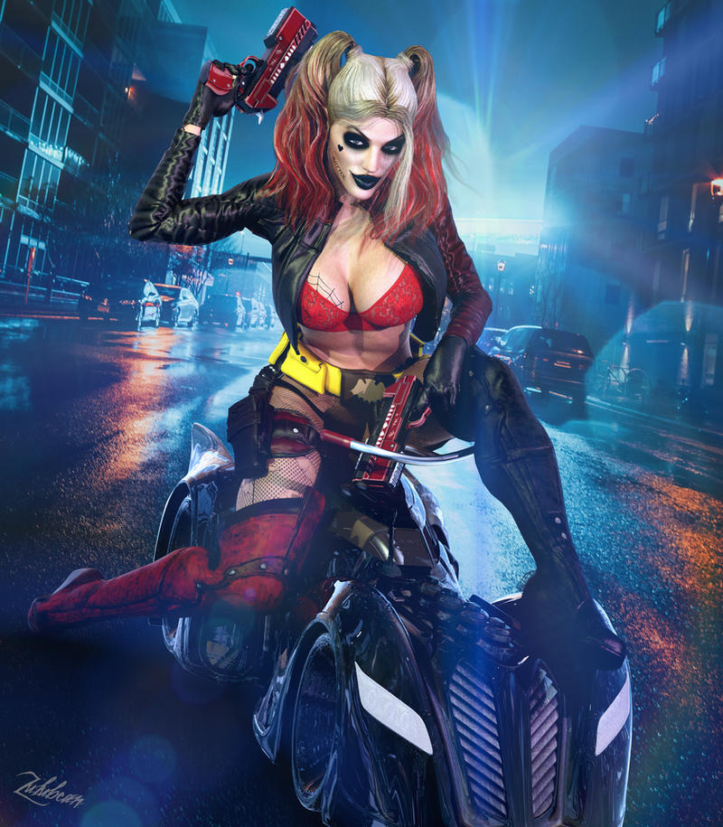 1girls 3d 3d_(artwork) batman_(series) big_breasts boots busty curvaceous curvy curvy_figure dc dc_comics dyed_hair eyebrows eyelashes eyes female female_only gun guns hair harley_quinn light-skinned_female light_skin lips makeup multicolored_hair solo tattoos thigh_boots torn_pantyhose twintails villain villainess zulubean