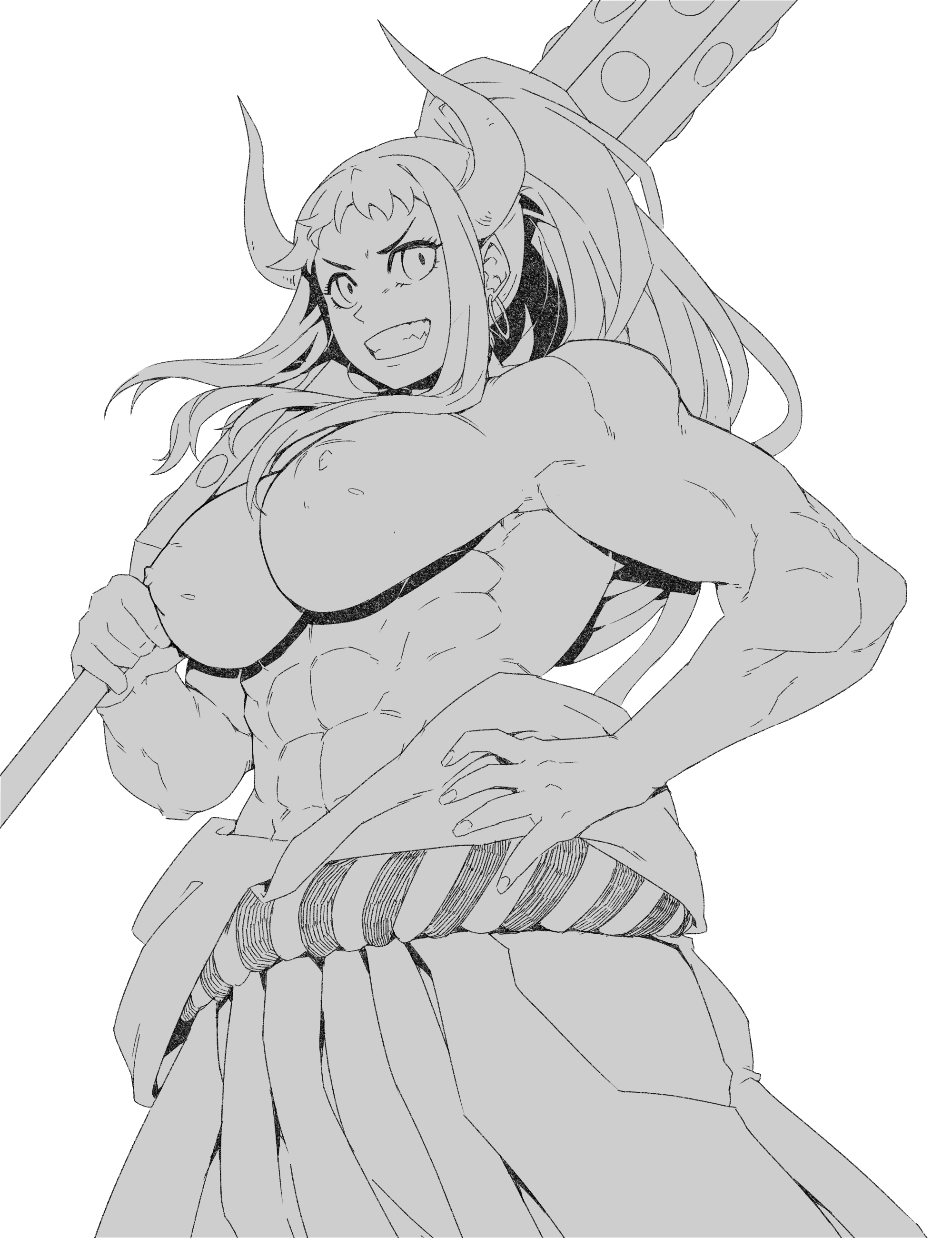 abs, big breasts, breasts, female, female only, horns, minew, muscular, one piece, yamato (one piece)
