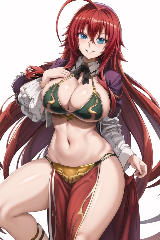 ai_generated aqua_eyes belly_dancer belly_dancer_outfit big_breasts cleavage harem_girl harem_outfit high_school_dxd huge_breasts loincloth long_hair red_hair rias_gremory slave slave_bikini slave_collar slave_leia_(cosplay) slave_outfit slavegirl sleeves thick_thighs transformationwitch voluptuous