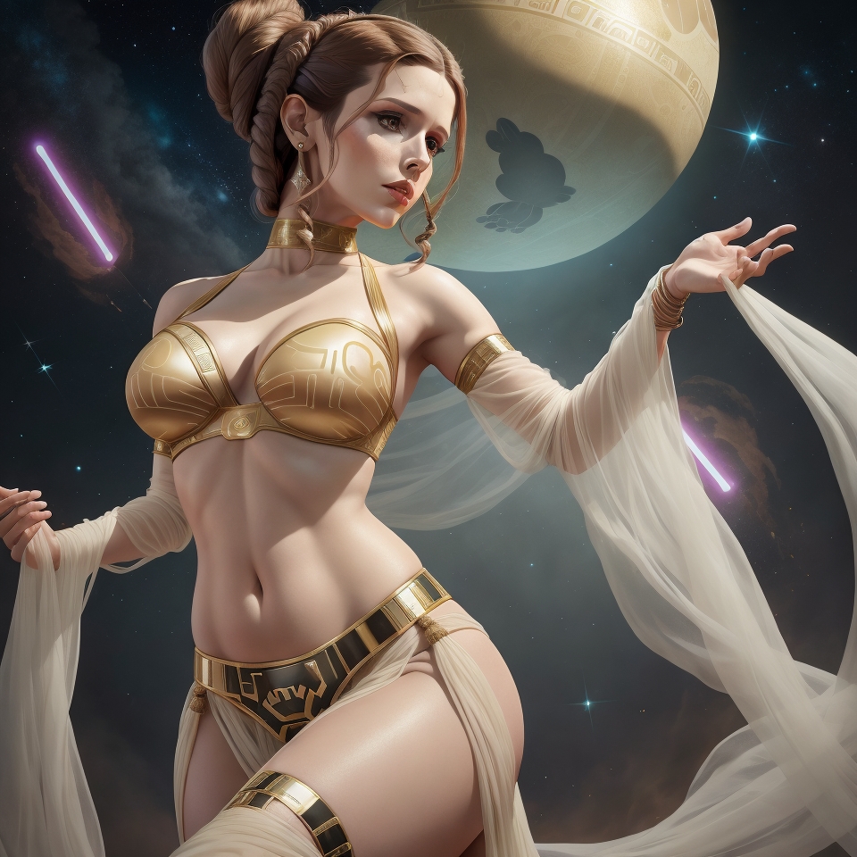 1girls, ai generated, belly dancer, belly dancer outfit, bldc-r, brown eyes, brown hair, female, female only, harem girl, harem outfit, long hair, princess leia organa, royalty, solo, standing, star wars, veil