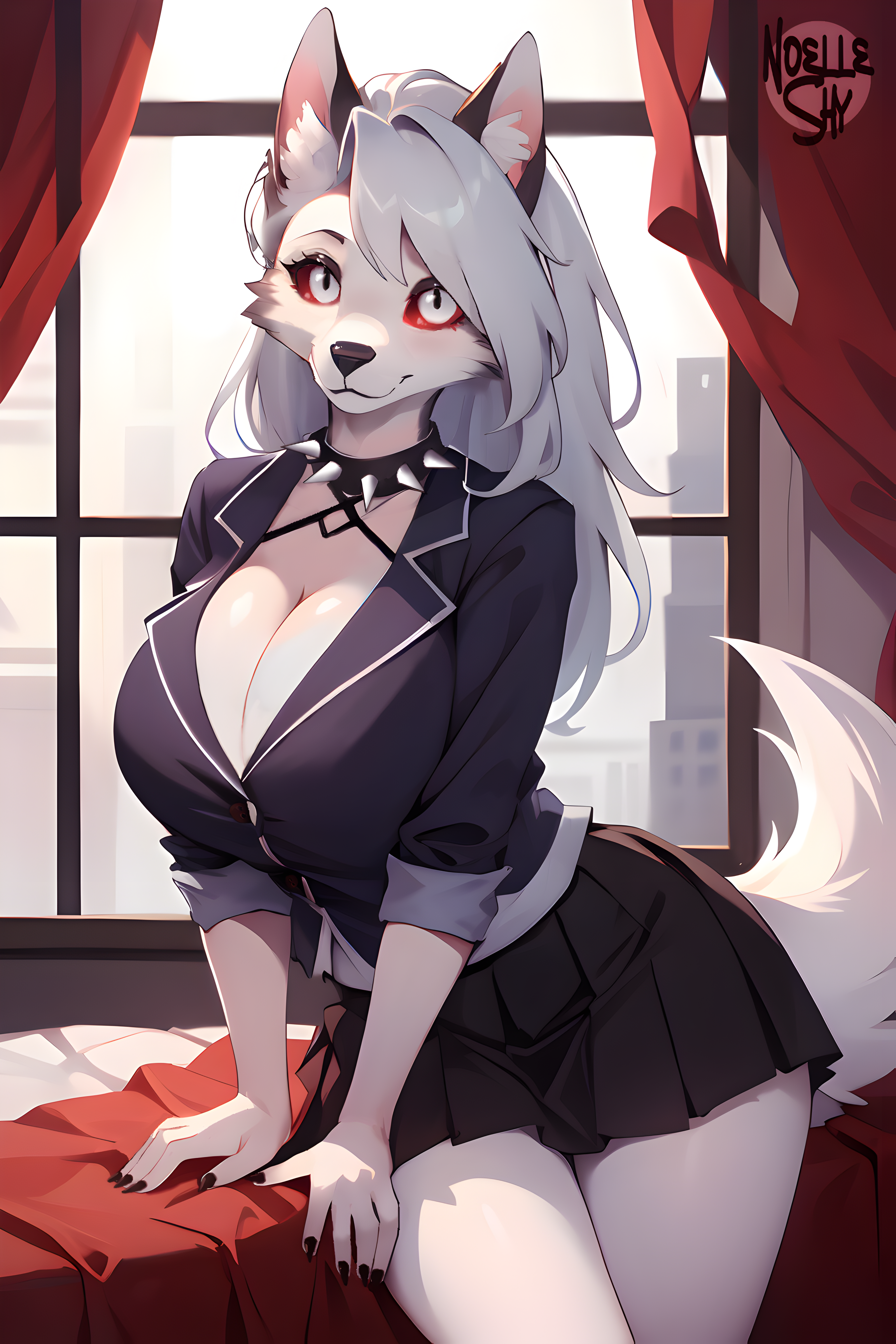 1girls, ai generated, anthro, ass, big ass, big breasts, big butt, breasts, female, fur, furry, furry breasts, furry ears, furry only, furry tail, helluva boss, huge ass, huge breasts, large ass, large breasts, loona (helluva boss), noelleshy, school uniform, schoolgirl, skirt, wolf, wolf ears, wolf tail