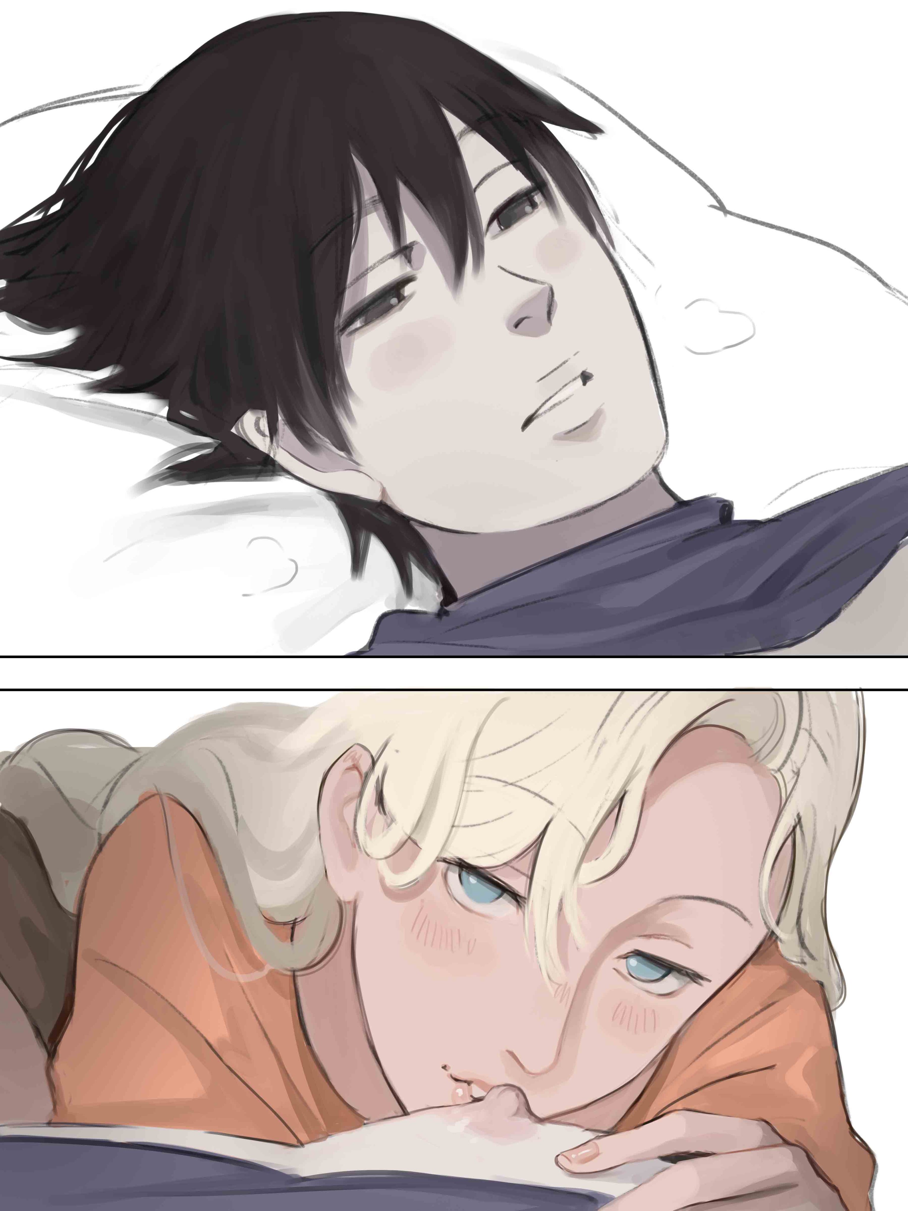 1boy, 1girls, absurd res, black eyes, black hair, blonde hair, blue eyes, blush, boruto: naruto next generations, canon couple, clothed, clothed sex, clothing, comic, couple, dominant female, erect nipples, female, femdom, fully clothed, hi res, high resolution, highres, husband and wife, ino yamanaka, light skin, light-skinned female, light-skinned male, lips, lipstick, looking at viewer, looking pleasured, makeup, male, male pov, male/female, malesub, married couple, monday mint, narrowed eyes, naruto, naruto (series), naruto shippuden, naruto: the last, nipples, on back, on bed, pale skin, pale-skinned female, pale-skinned male, pecs, pillow, pink lips, pink lipstick, pink nipples, pov, pov eye contact, sai, shirt lift, shirt up, shounen jump, sitting, sitting on lap, sitting on person, story, straight, submissive male, sucking male nipple, sucking nipples, yamanaka ino