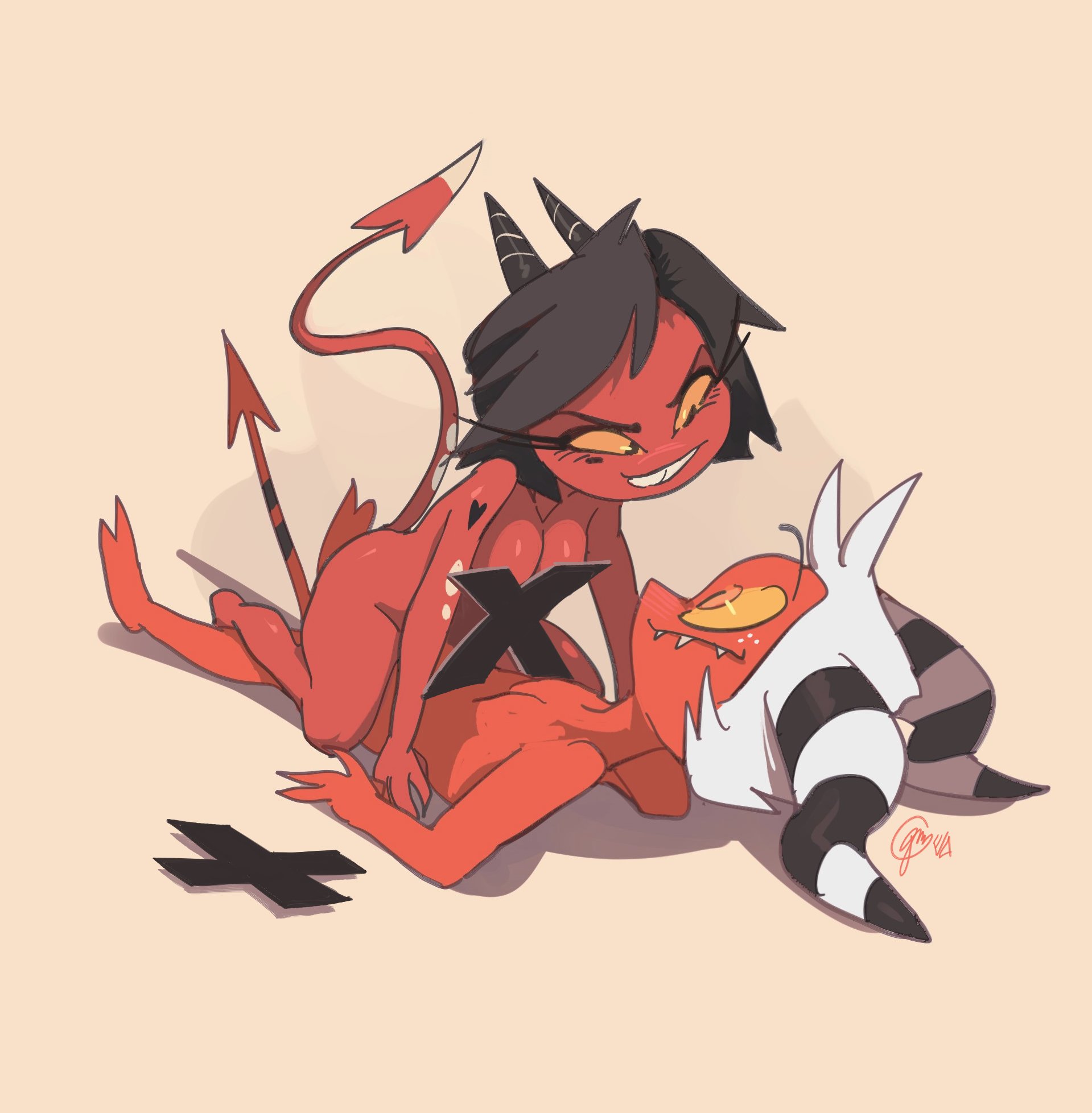 2demons, breasts, demon, demon boy, demon girl, demon horns, demon tail, demons, edtropolis, female, helluva boss, male, millie (helluva boss), moxxie (helluva boss), nude