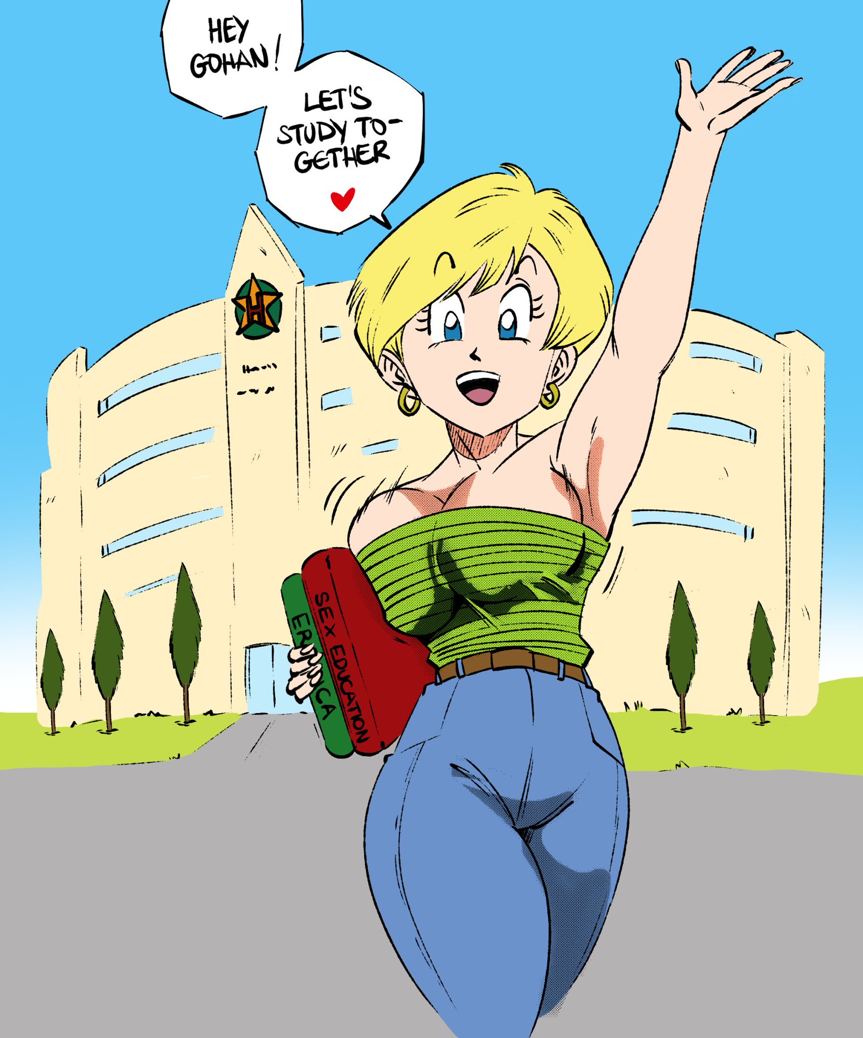 blonde female, blonde hair, dragon ball, dragon ball z, earrings, erasa, female, female only, funsexydragonball, solo, son gohan, tagme