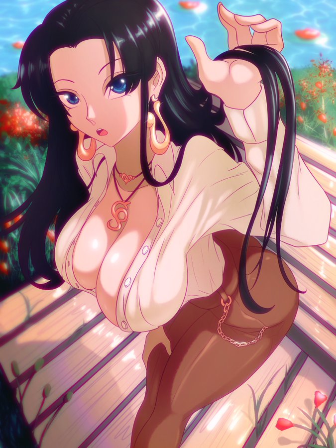 1girls 2023 big_ass big_breasts black_hair blue_eyes boa_hancock boob_window chains clothed earrings fanart female female_only gold_jewelry heart_necklace hips jewelry large_ass large_breasts light-skinned_female light_skin long_hair looking_at_viewer necklace one_piece opalisart pantyhose pirate pirate_girl thick_thighs thighs voluptuous voluptuous_female