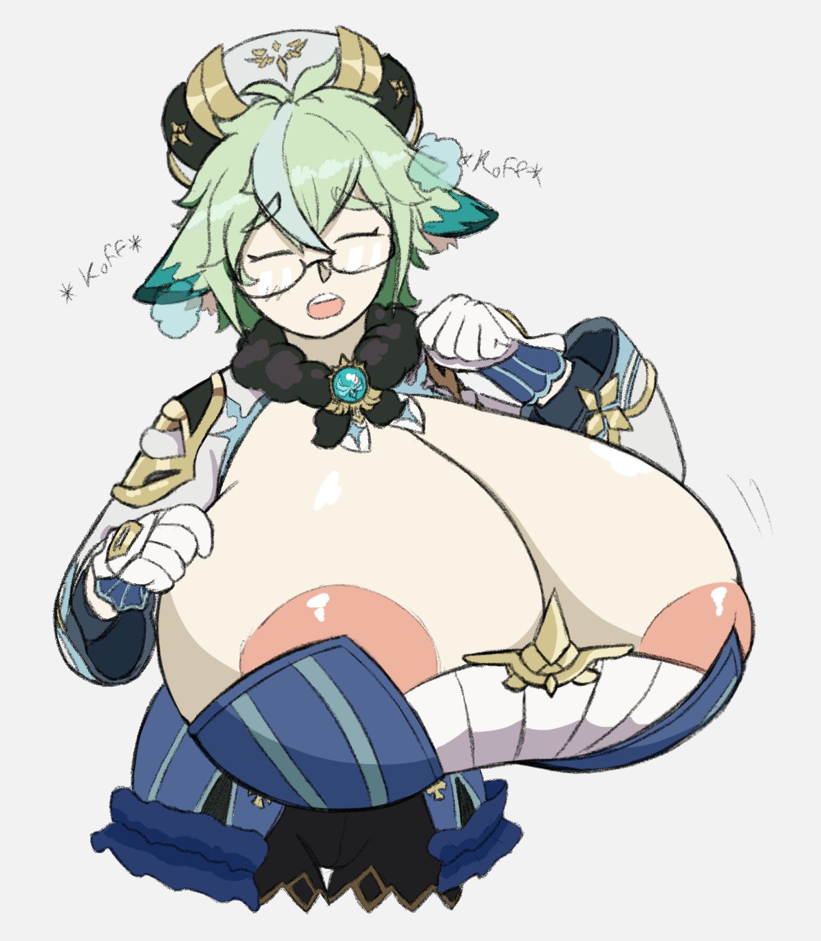 big_breasts breasts cleavage genshin_impact giant_breasts gigantic_breasts green_hair huge_breasts kingmelon large_breasts massive_breasts sucrose_(genshin_impact)