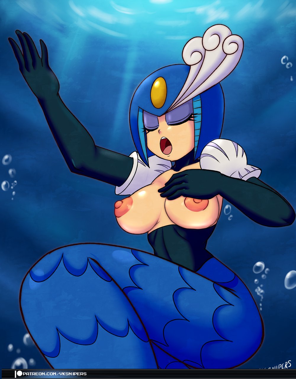 1girls android big_breasts breasts exposed_breasts female mega_man mega_man(classic) mermaid mermaid_tail nipples partially_clothed robot singing solo splash_woman underwater vcampan vksnipers