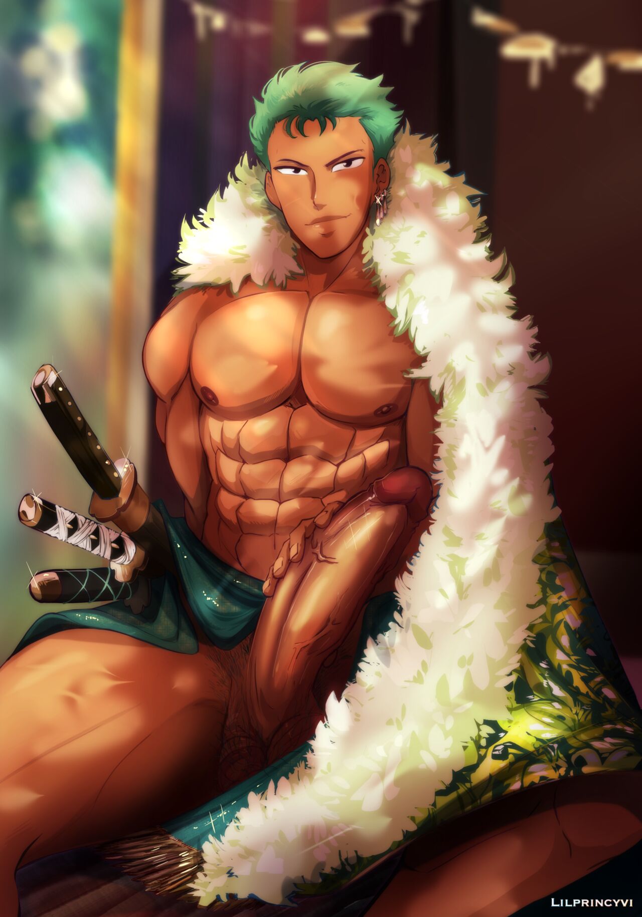 1boy, gay, huge cock, idoraad, lilprincyvi, male, male focus, male only, nude, one piece, penis, roronoa zoro, yaoi