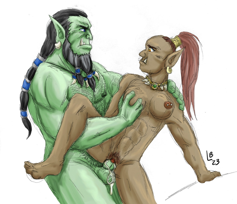 1boy 1girls aggra blizzard_entertainment brown_hair cum cum_in_pussy cum_inside dark-skinned_female dark_skin female green_skin lamenbeast mag'har_orc male orc orc_(warcraft) orc_female orc_male sex thrall thrall_(warcraft) vaginal_penetration vaginal_sex warcraft world_of_warcraft