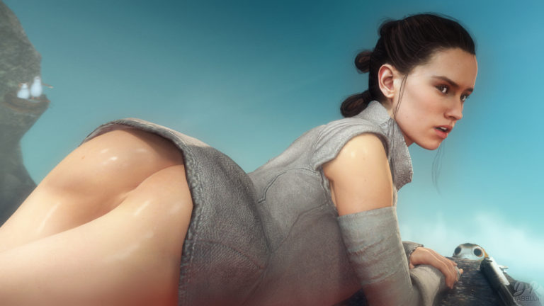 ass, ass crack, butt crack, clothed, daisy ridley, female, female only, human, lying, no panties, rey, star wars