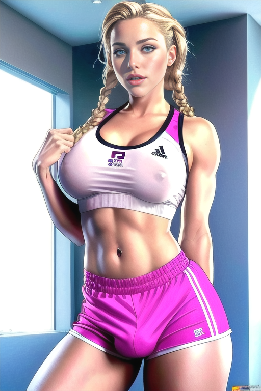 1futa ai_generated ball_bulge balls balls_under_clothes big_breasts blonde_hair breasts busty comic cute dickgirl erect_nipples flaccid futa_only futanari gym gym_clothes gym_uniform igos777 muscular_futanari nipple_bulge original_character penis penis_bulge penis_under_clothes solo solo_futa stable_diffusion story training workout