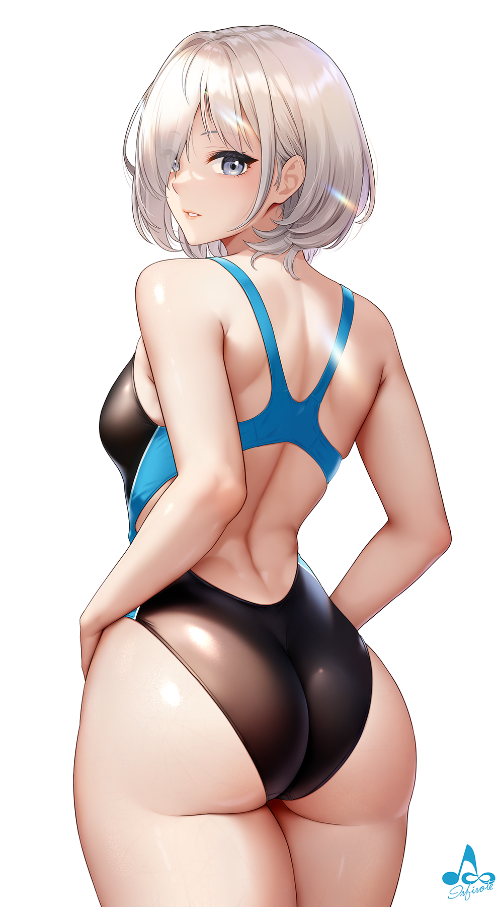 cowboy_shot huge_ass infinote looking_back one-piece_swimsuit original rear_view sashou_mihiro signature swimsuit thick_ass thick_thighs wide_hips