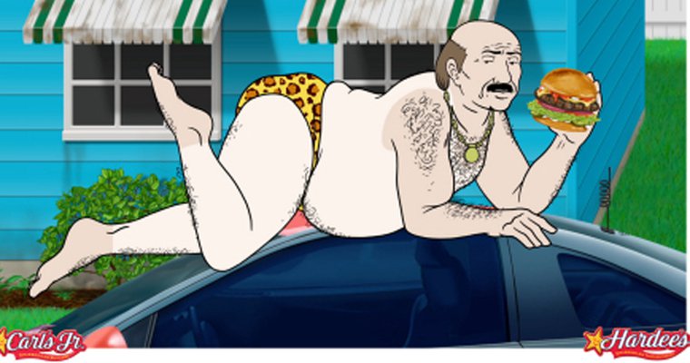 adult_swim animal_print_swimwear aqua_teen_hunger_force bara barefoot bubble_ass bubble_butt carl_brutananadilewski fat food hairy_chest hamburger male_only no_visible_genitalia on_car overweight posing seductive solo solo_male speedo tagme thick_ass thick_thighs