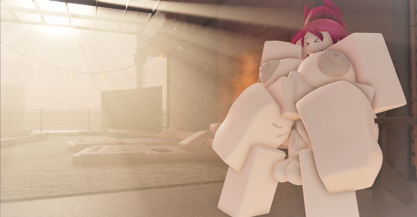 1boy, 1girls, 3d, balls, big breasts, breasts, carrying position, closed eyes, cum, cum in pussy, cum inside, female, guest (roblox), male, ns redacted, nude, penetration, penis, penis in pussy, pussy, roblox, robloxian, sunlight, tagme, vagina, vaginal, vaginal penetration, vaginal sex