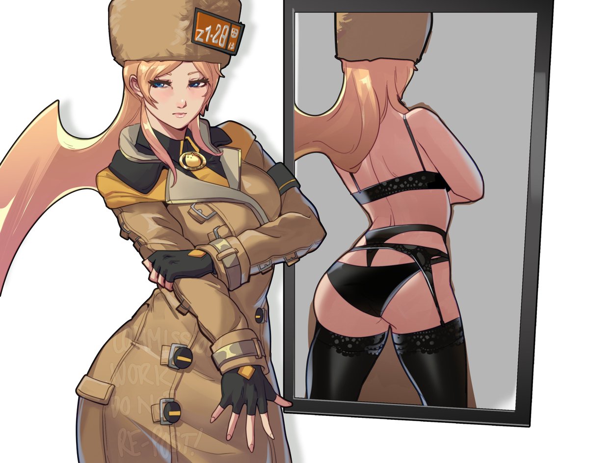 blonde_hair blue_eyes extremely_long_hair fully_clothed guilty_gear large_ass lingerie long_hair meme millia_rage mirror mirror_reflection see-through see-through_clothing shitpost skullworms thighhighs thighs underwear