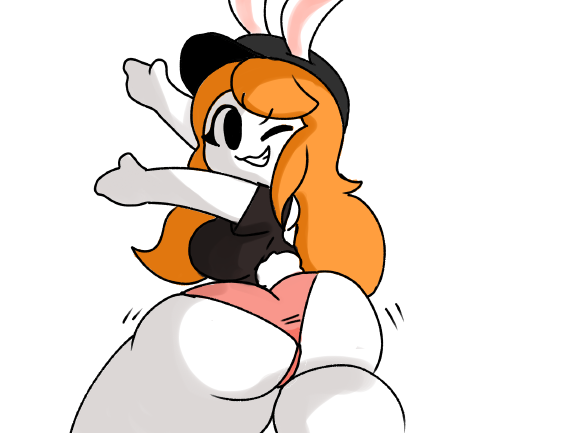 ass baseball_cap black_shirt breasts bunny_tail female female_focus female_only hat long_hair mochikirb orange_hair original original_character panties pink_panties rabbit rabbit_ears shaking_butt thick_ass thick_thighs thighs thunder_thighs tina_(tonytoran) wink