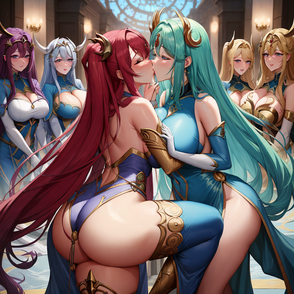 6girls ai_generated blonde_hair blue_clothes blue_clothing blue_hair chaos_(warhammer) cult cultist cultists kissing multiple_girls purple_hair red_hair smooch tzeentch unstable_diffusion warhammer_(franchise) warhammer_fantasy white_hair