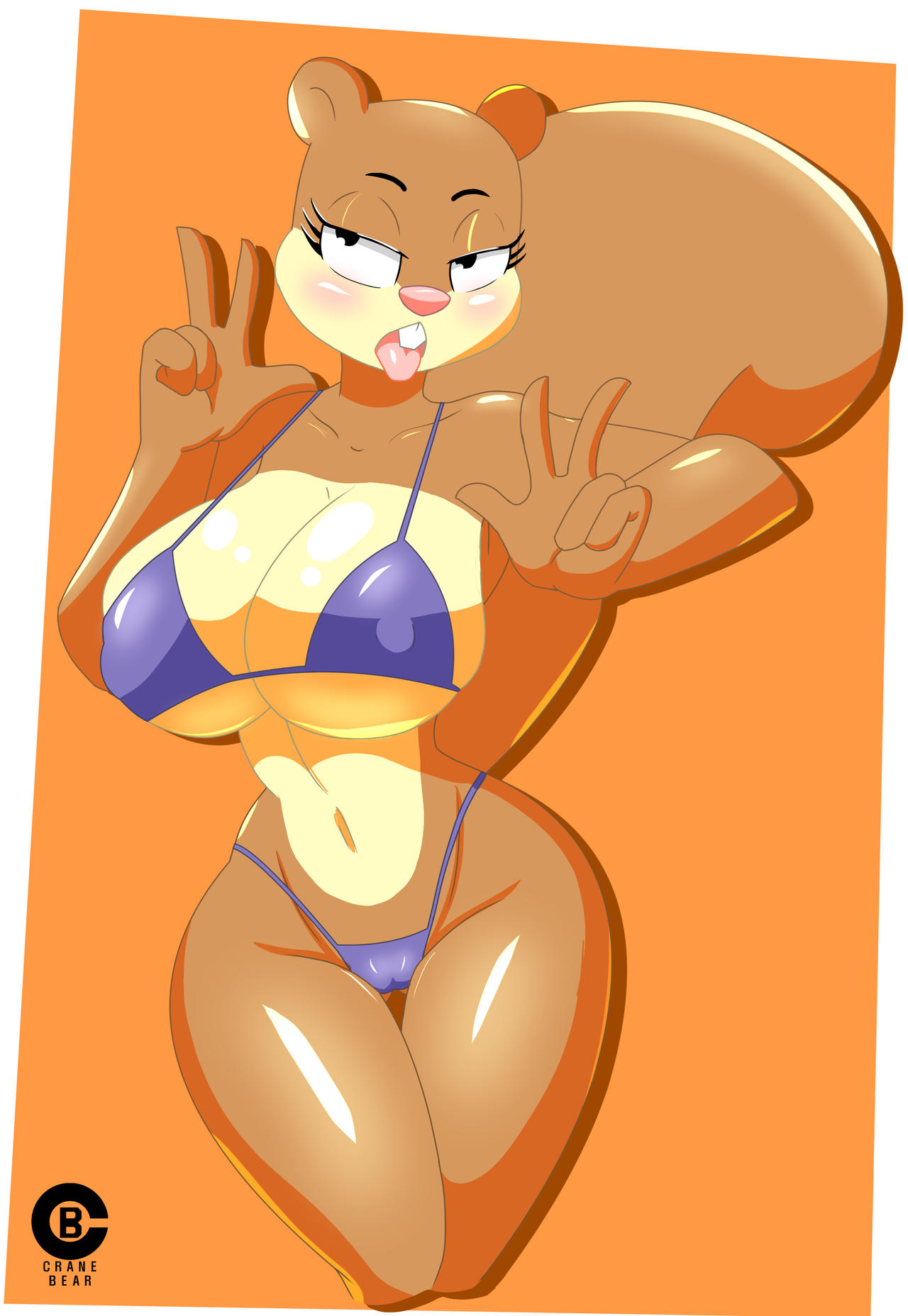 big_breasts bikini cranebear female female_only looking_at_viewer navel nickelodeon sandy_cheeks spongebob_squarepants squirrel tagme tongue tongue_out