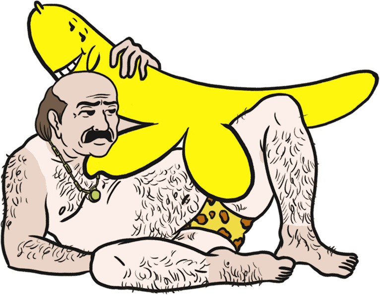 adult_swim animal_print_swimwear anthro_on_human aqua_teen_hunger_force bara carl_brutananadilewski hairy hairy_male hand_banana male/male posing posing_for_the_viewer tagme thick_thighs