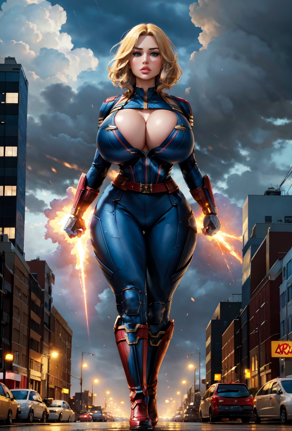 ai_generated big_breasts bimbo bimbofication blonde_hair bodysuit boots busty captain_marvel city female_focus female_only hourglass_figure huge_breasts jamesdeanbooba legwear marvel marvel_comics solo solo_female solo_focus spandex stable_diffusion street superheroine thick_thighs top_heavy voluptuous wide_hips