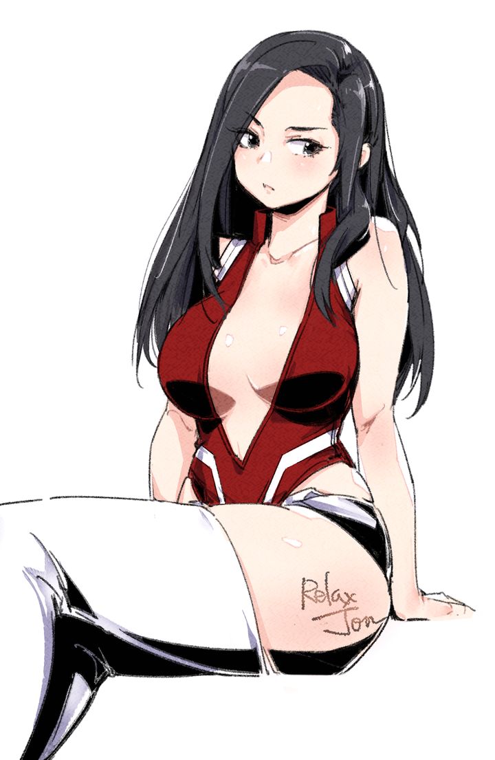 1girls, big breasts, black hair, black-haired female, bodysuit, breasts, cleavage, female, hero outfit (mha), human, human female, large breasts, leotard, light-skinned female, long hair, momo yaoyorozu, momo yaoyorozu (hero outfit), my hero academia, relaxjon, slim waist, solo, superheroine, wide hips