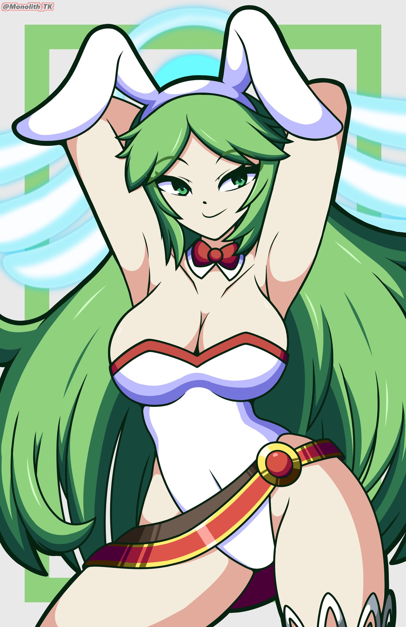 1girls breasts bunny_costume bunny_ears bunnysuit female female_only green_hair kid_icarus kid_icarus_uprising monolith_tk nintendo palutena pinup solo