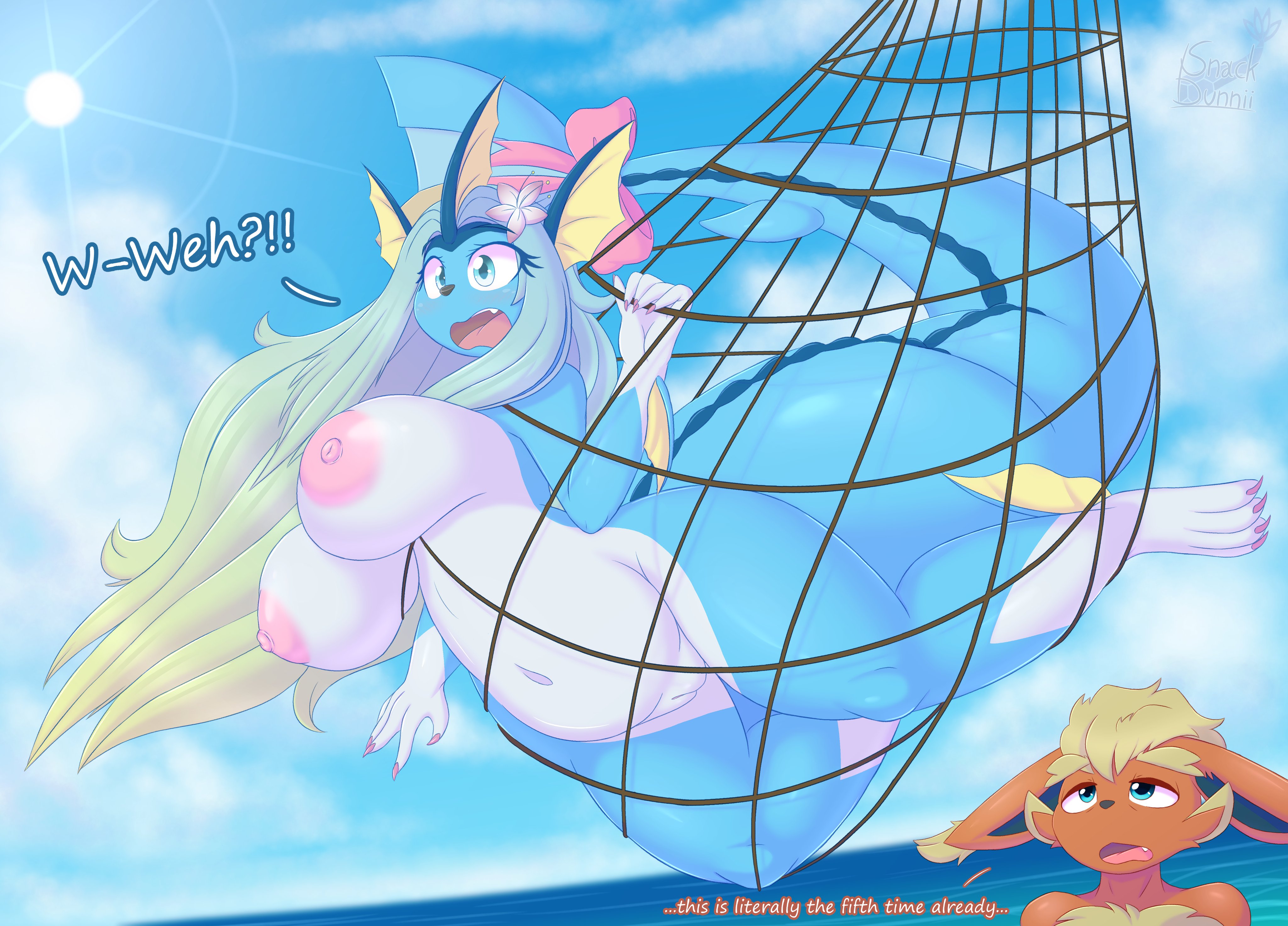 ass, big ass, big breasts, breasts, bubble ass, bubble butt, eeveelution, female, flareon, generation 1 pokemon, huge ass, pokémon (species), pokemon, pokemon (species), snackbunnii, thick thighs, vaporeon, wide hips