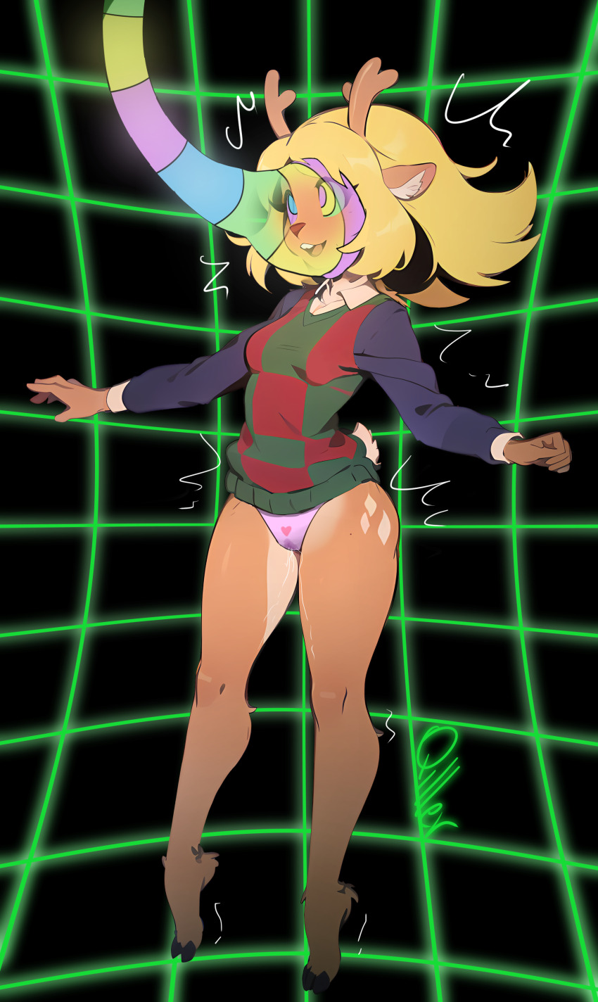 ai generated, deer, deltarune, female, horn, horns, horns and hooves, hypnosis, hypnotic eyes, noelle holiday, panties, pussy, werewire, wet panties, wet pussy