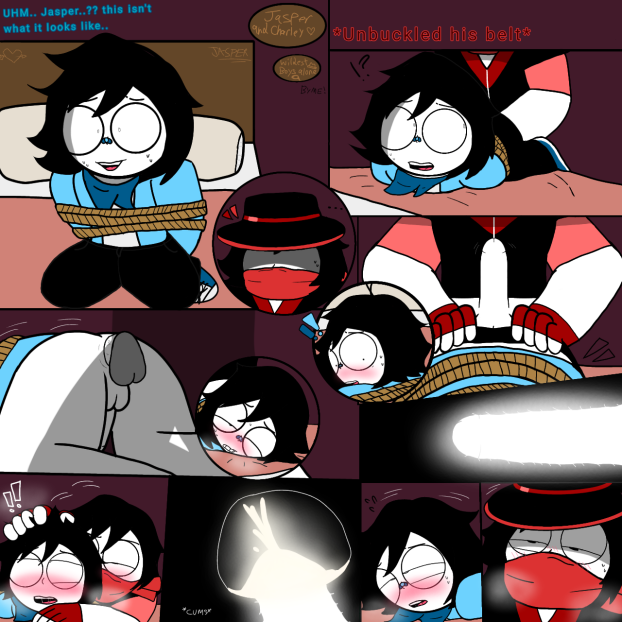 ambiguous_consent anal armo_(incredibox) black_hair bondage charley comic cosplay cum gay incredibox internal_view jasper mask polo_(incredibox) rope_bondage tied_up toony tududu_(incredibox) x-ray