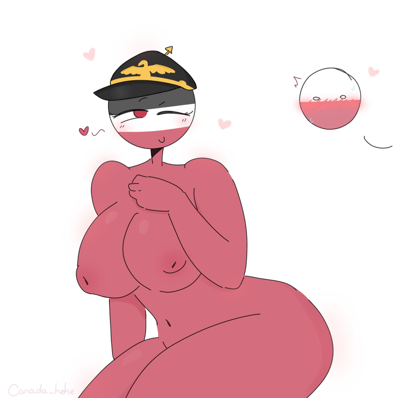 1girls, ass, big ass, big breasts, breasts, countryhumans, countryhumans girl, female, german empire (countryhumans), hand on chest, naked, naked female, poland (countryhumans), winking, xx.canada.xx