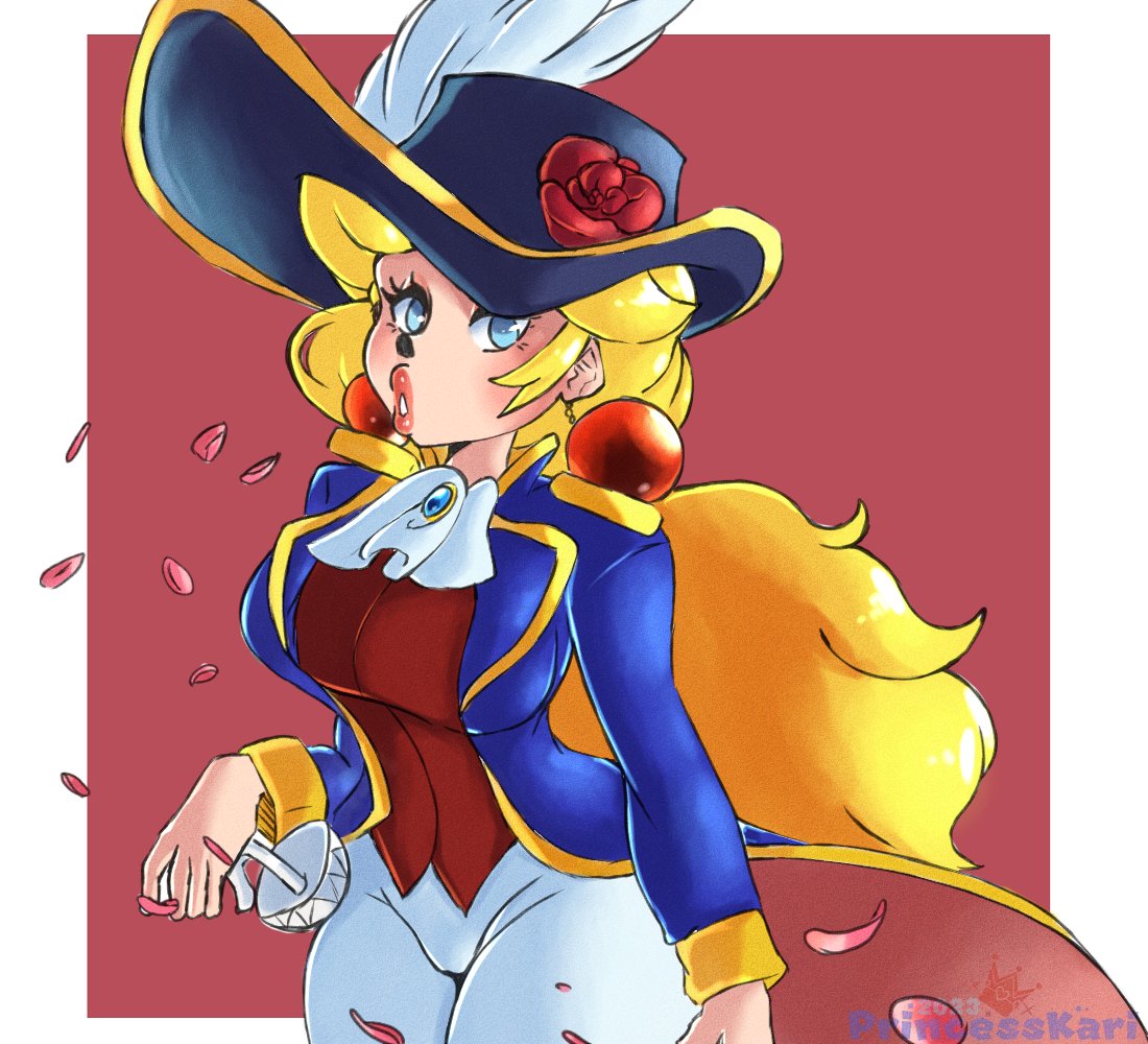 1girls big_breasts big_lips blonde_hair blue_eyes earrings female female_only hat long_hair mario_(series) nintendo ponytail princess_peach princess_peach:_showtime! princesskari pussy_visible_through_clothes rapier swordfighter_peach thick_thighs tight_clothing tight_pants visible_pussy