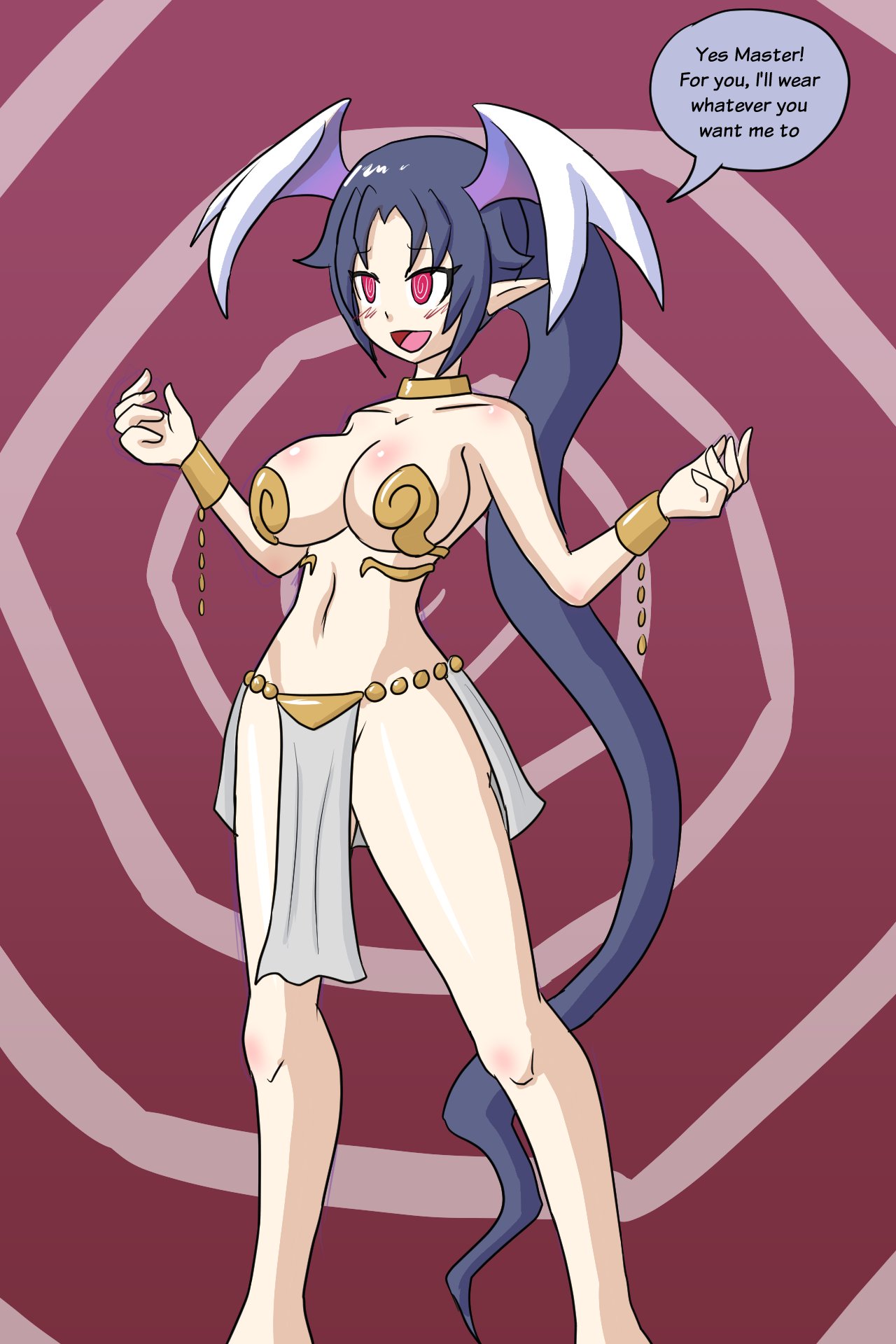 breasts dialogue disgaea disgaea_6 hypnosis hypnosis large_breasts melodia mythkaz nippon_ichi_software skimpy_clothes slave_bikini wings_on_head