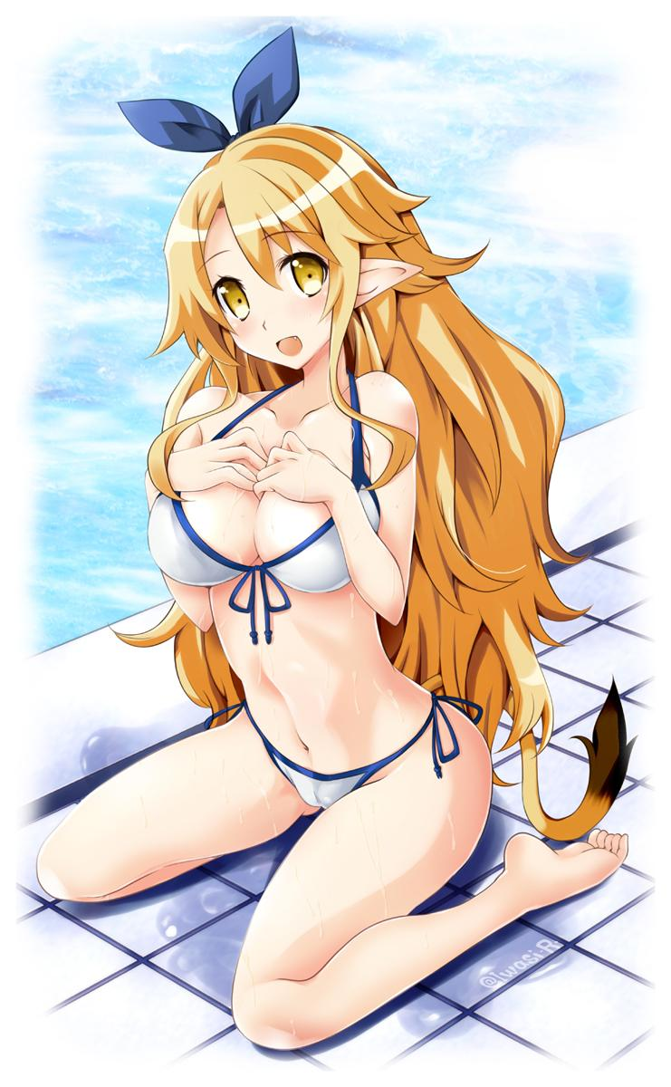 animal_tail bikini bikini_bottom bikini_top breasts cleavage disgaea disgaea_5 iwasi_r large_breasts liezerota nippon_ichi_software pool poolside thighs