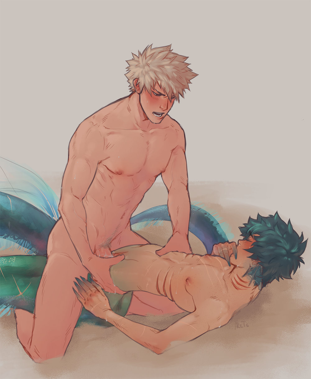 2boys 5:6 abs arched_back blonde_hair completely_nude cuntboy duo duo_focus green_hair half-human hands_on_waist holding_waist human human_male intersex izuku_midoriya katsuki_bakugou male male_focus male_only male_penetrating male_slit marine_humanoid merfolk merman muscular muscular_male my_hero_academia nude_male penis pussy slit_fucking slit_penetration slit_play spacenipnops vaginal_penetration yaoi