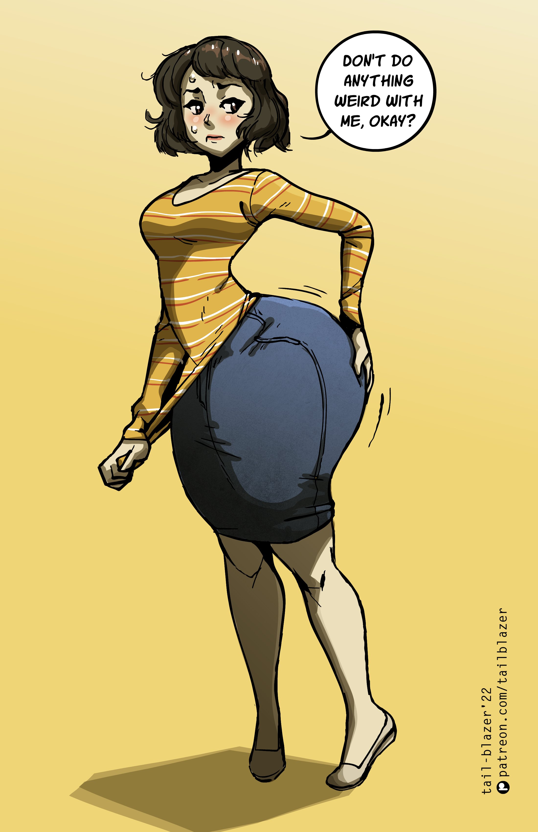 1girls, ass, ass bigger than head, atlus, big ass, big butt, blush, bottom heavy, brown eyes, brown hair, clothed, female, female only, hand on ass, hand on butt, huge ass, mature, mature female, persona, persona 5, sadayo kawakami, sega, skirt, tagme, tail-blazer, teacher, text