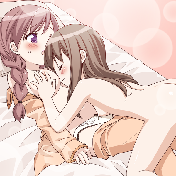 blue_eyes blush brown_hair cg chibi cousins eroge female fuguriya game_cg incest kitajima_kaede kitajima_sara multiple_girls purple_eyes red_hair schoolgirl smell smelling smelling_breasts sniffing sniffing_breasts sono_hanabira_ni_kuchizuke_wo yuri