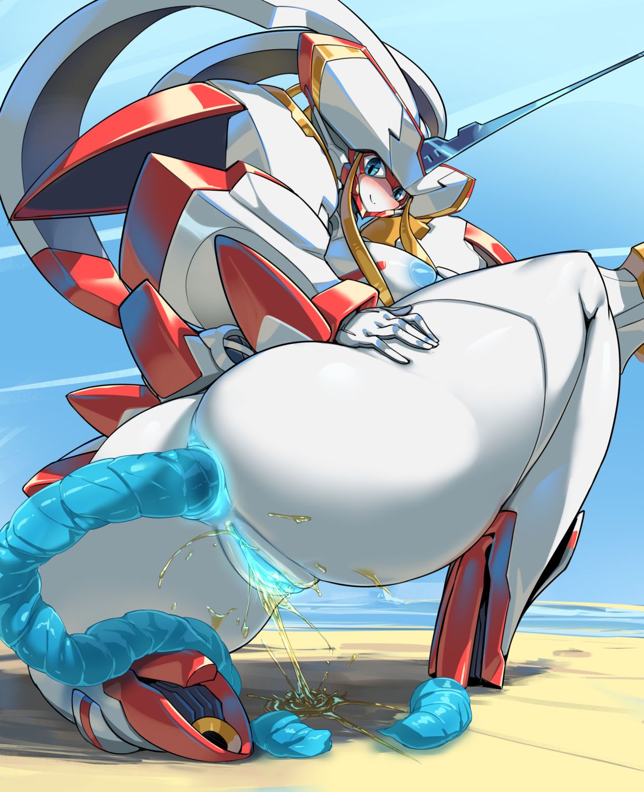 1girls absurd_res blue_nipples darling_in_the_franxx high_resolution highres peeing pochincoff pseudo_scat pussy robot robot_girl scat shitting strelizia uncensored unusual_scat urine