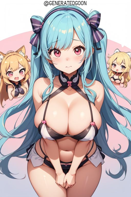 ai_generated big_breasts bikini blue_hair collar egirl nervous only_female pink_eyes streamer thick thick_thighs