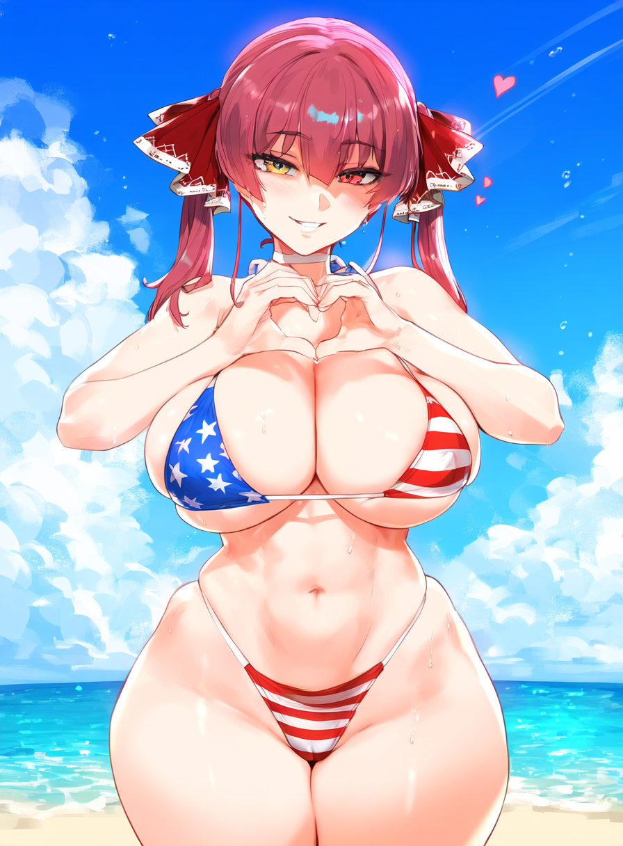 1girls ai_generated american_flag_bikini artist_upload big_breasts bikini breasts female female_only heart_hands hololive hololive_japan houshou_marine light-skinned_female looking_at_viewer pale-skinned_female reinafan solo solo_female tagme virtual_youtuber wide_hips